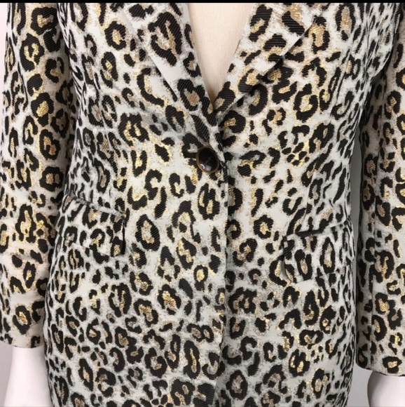 CHICO'S ANIMAL PRINT WITH METALLIC GOLD THREAD BLAZER, SZ 3 - Picture 7 of 8